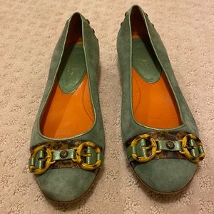 Cole Haan Green Heels with Gold Accents